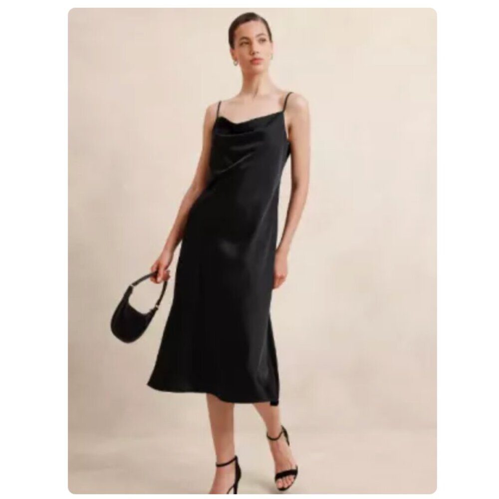 NWT Banana Republic Satin Slip Dress, Black, M Tall